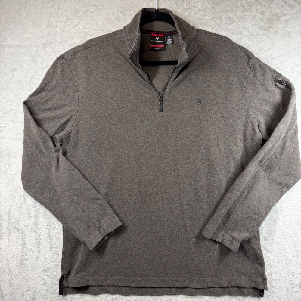 Victorinox Swiss Army Mens XL Brown Heather Quarter Zip Tailored Fit Pullover